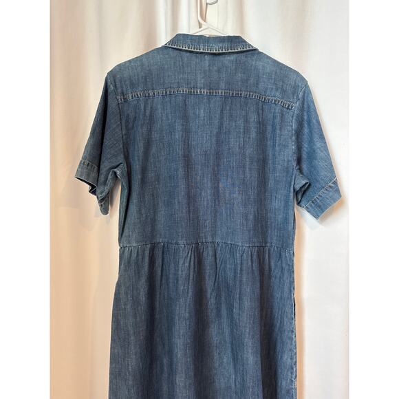 Lilla P blue Denim collared midi dress button front short sleeves small - Picture 13 of 13